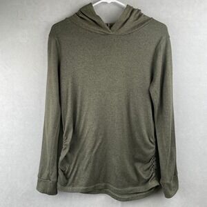 Love Maternity Olive Green Ruched Side Long Sleeve Hoodie Comfy Stretch Top M